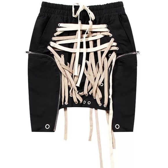 Off White Wide Straps Pockets Black Mini Skirt NEW - Picture 3 of 5